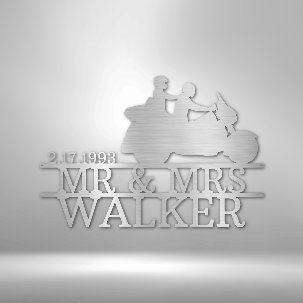 Trike Motorcycle Couple Date Name Personalized Steel Sign - Throttle Society